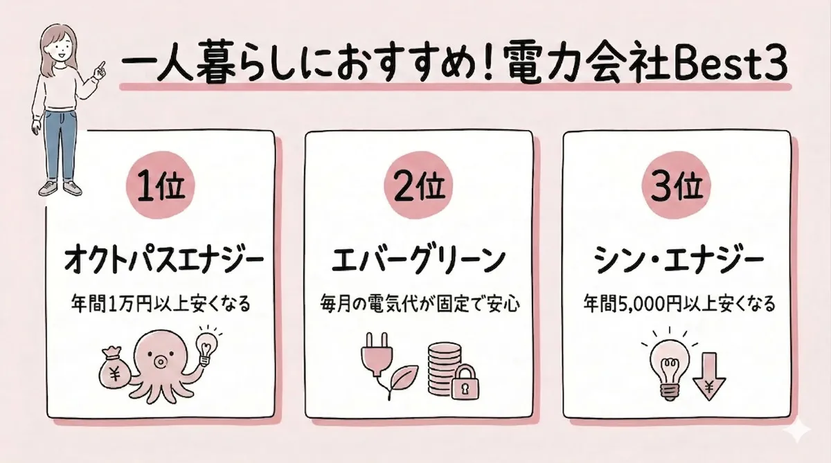 一人暮らしの電気代 おすすめ電力会社